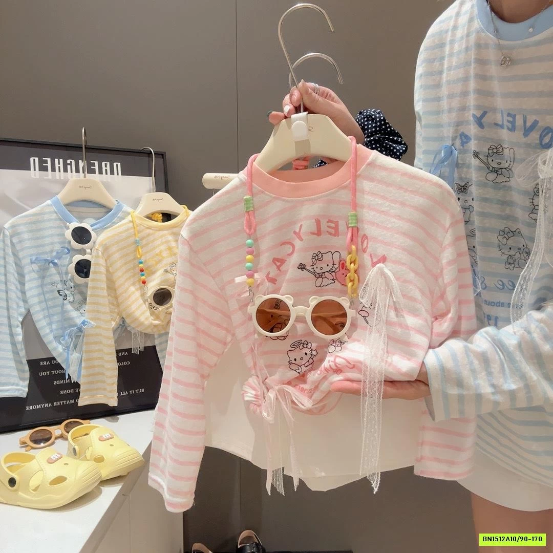 ÁO THUN DỆT KẺ NGANG GẮN NƠ