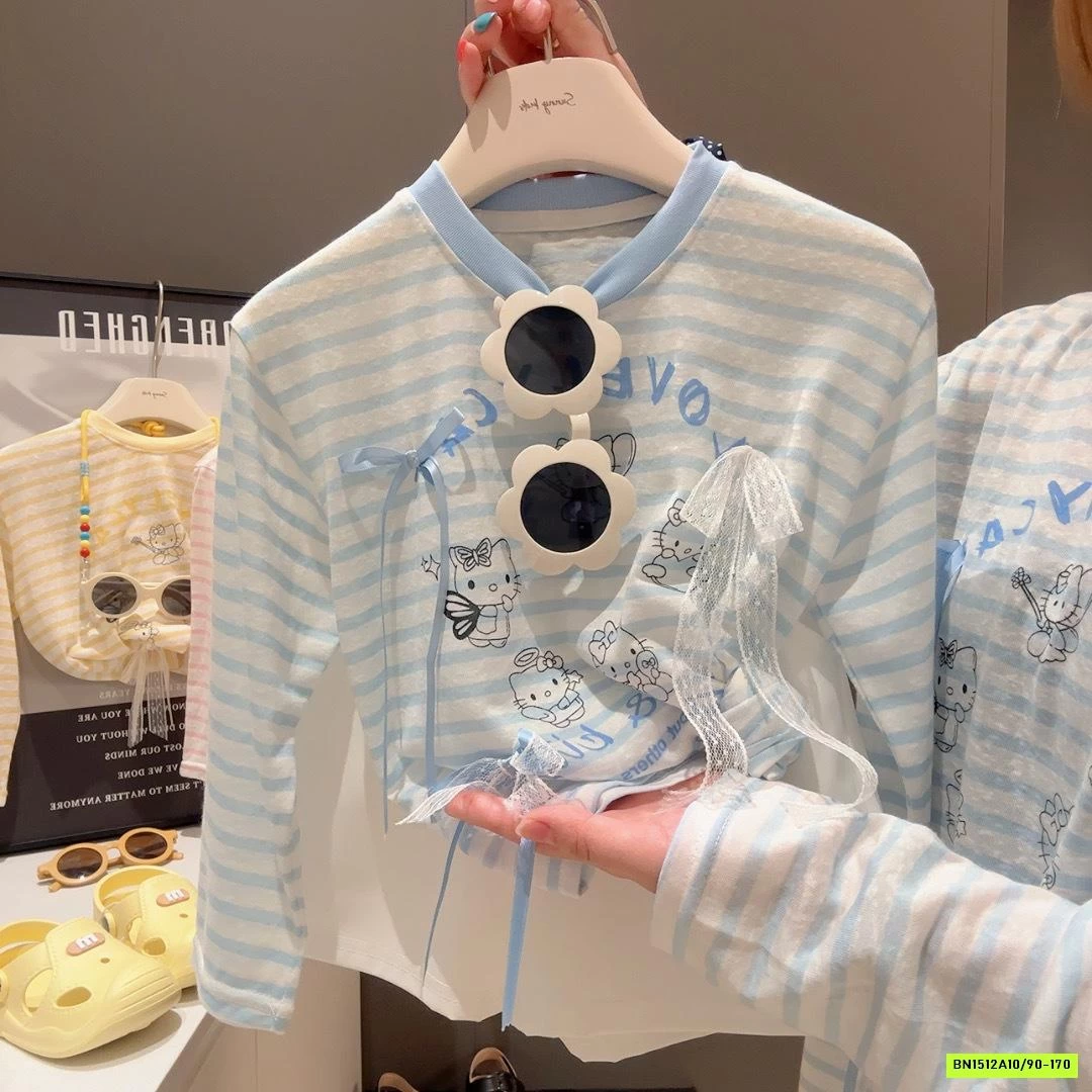 ÁO THUN DỆT KẺ NGANG GẮN NƠ