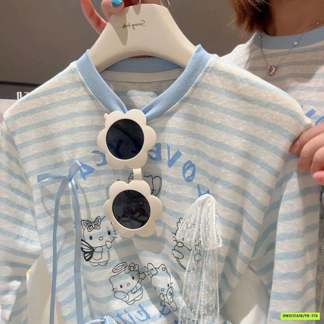 ÁO THUN DỆT KẺ NGANG GẮN NƠ