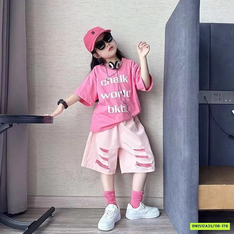 ÁO THUN CHỮ MIX SHORT RÁCH CÁ TÍNH