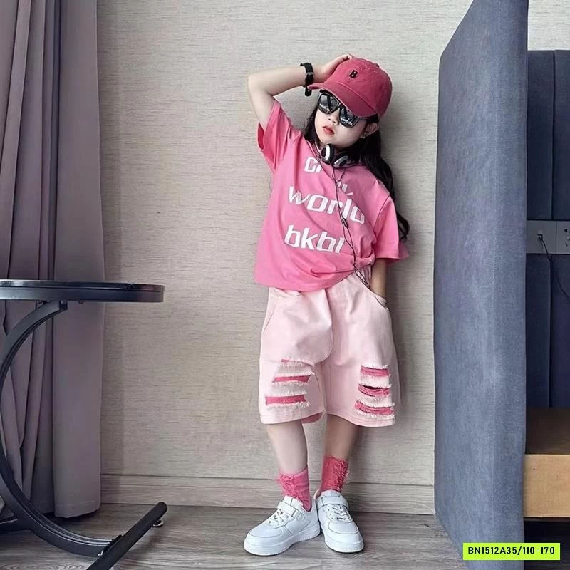 ÁO THUN CHỮ MIX SHORT RÁCH CÁ TÍNH