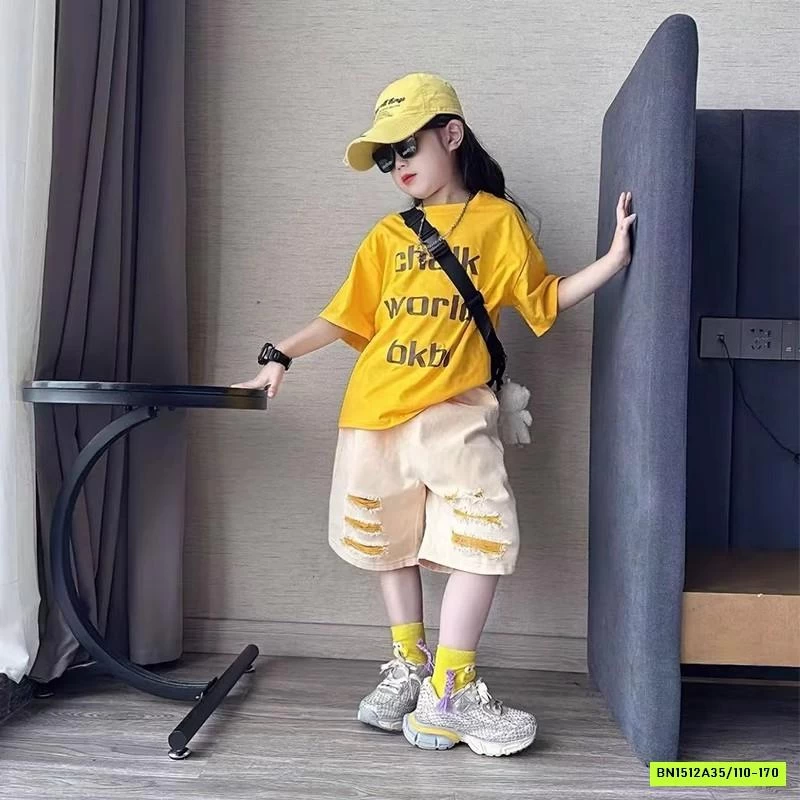 ÁO THUN CHỮ MIX SHORT RÁCH CÁ TÍNH