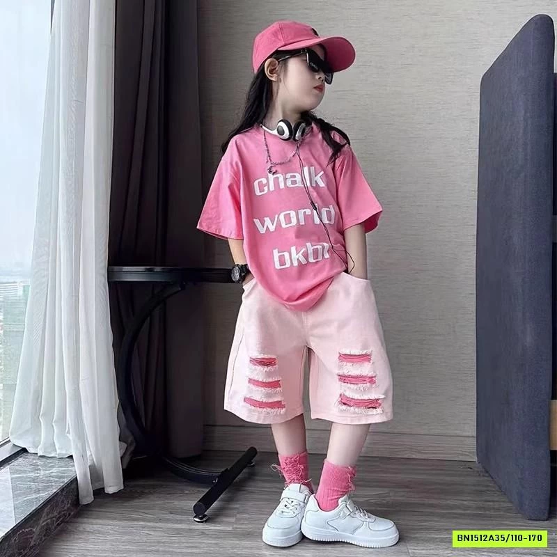 ÁO THUN CHỮ MIX SHORT RÁCH CÁ TÍNH