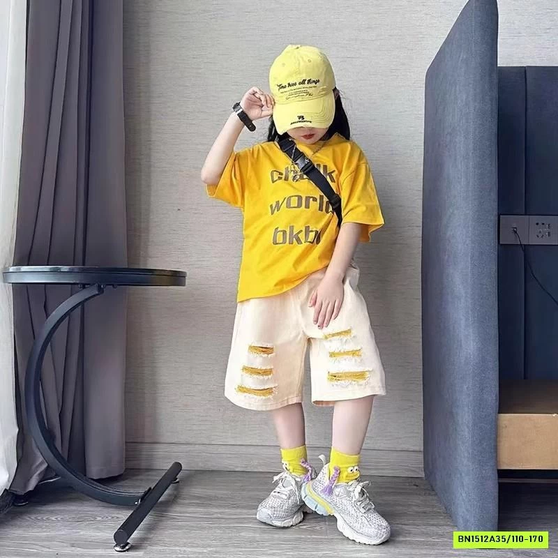 ÁO THUN CHỮ MIX SHORT RÁCH CÁ TÍNH