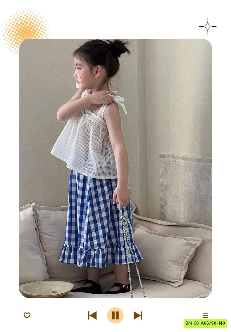 SÉT VÁY 2 DÂY CV CARO XANH