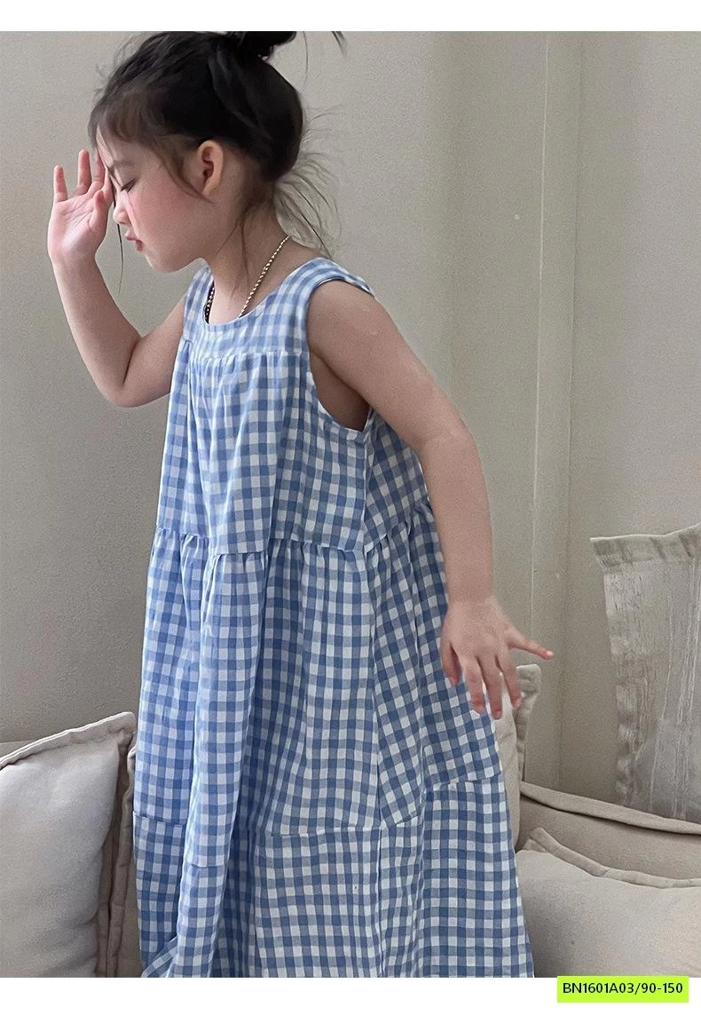 ĐẦM MAXI SÁT NÁCH CARO XANH