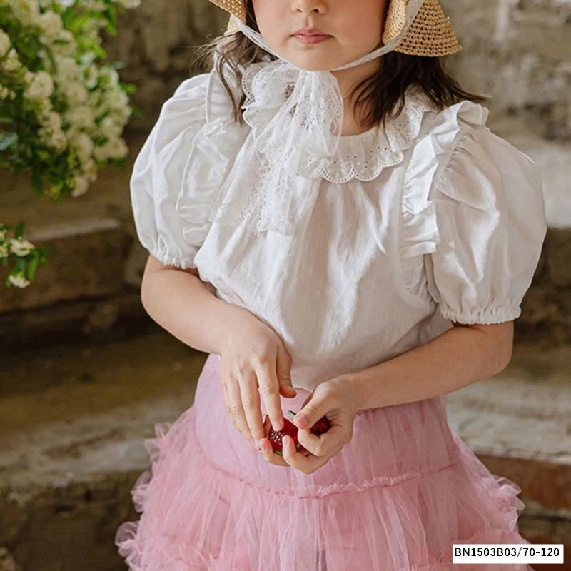 ÁO SƠ MI BABYDOLL CỔ REN SIZE NHÍ