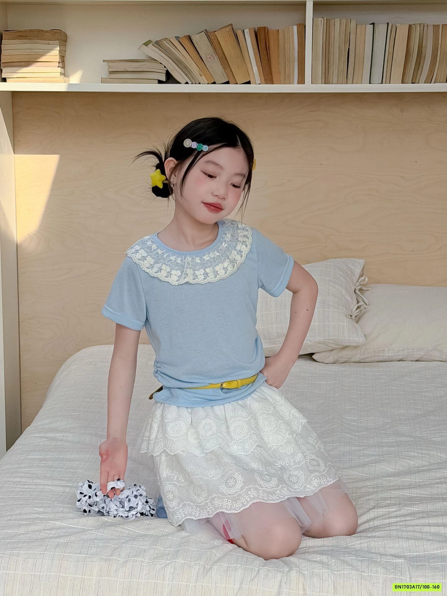 MONTGOGHI XANH MIX CV REN TRẮNG