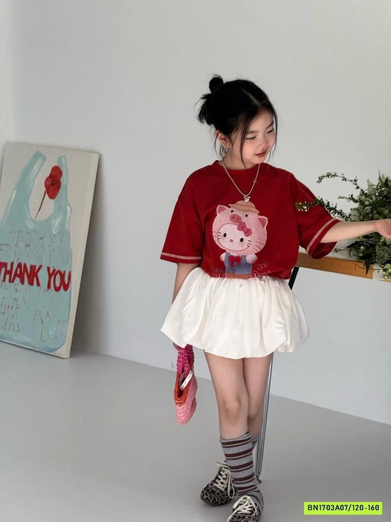 ÁO KITTY ĐỎ MIX QUẦN BÍ TRẮNG