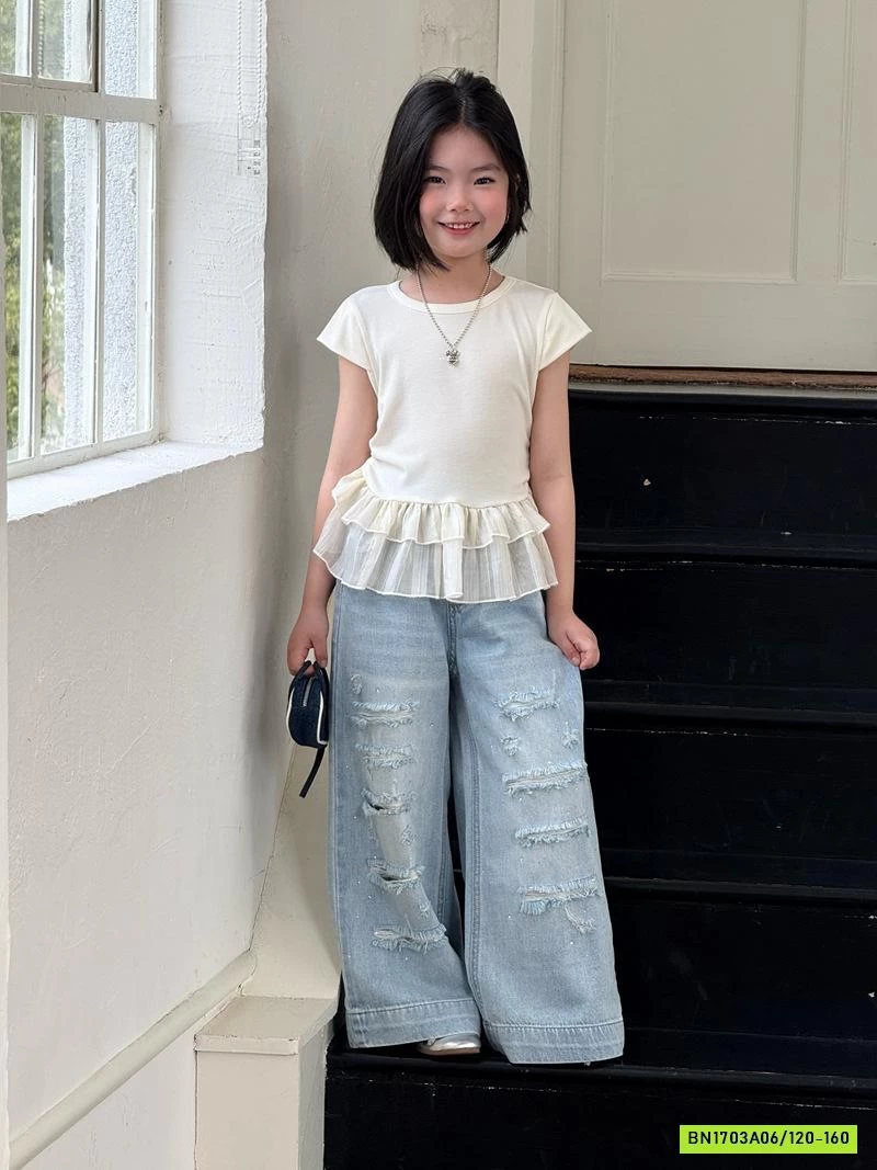 ÁO VIỀN BÈO MIX JEANS SUÔNG RÁCH