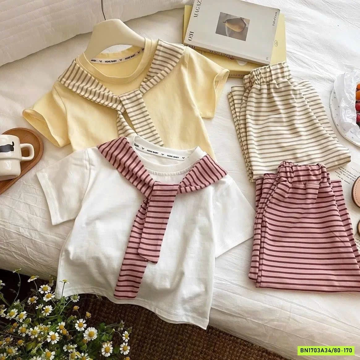 BỘ ÁO THUN KHĂN QUÀNG MIX QUẦN SUÔNG