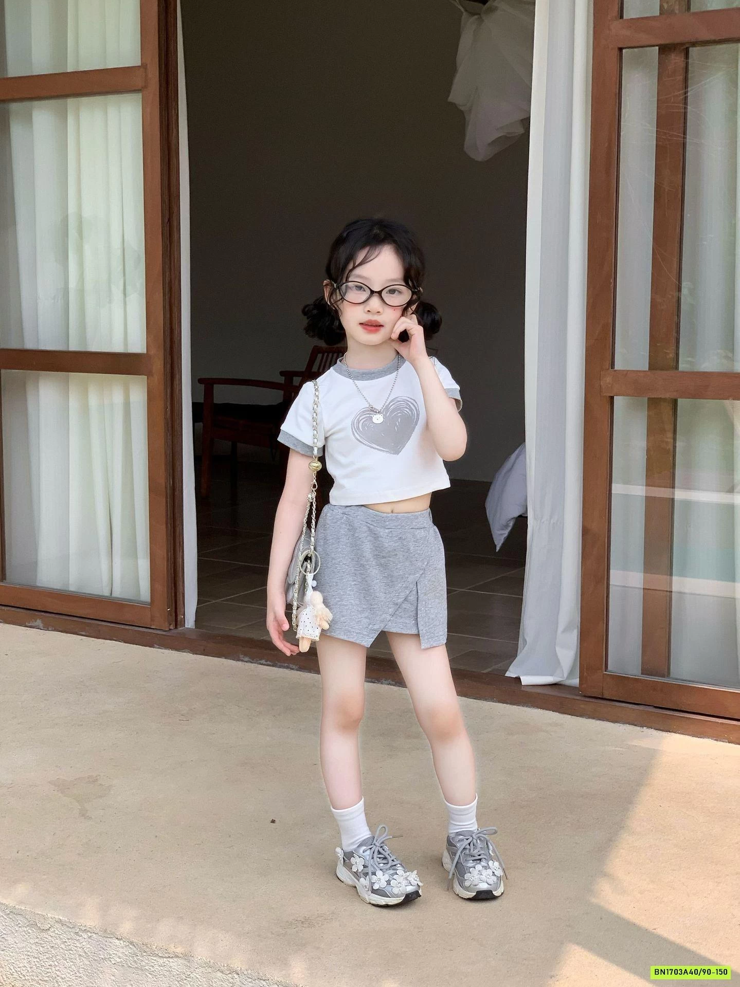 SÉT CROPTOP TRÁI TIM MIX CV XÁM