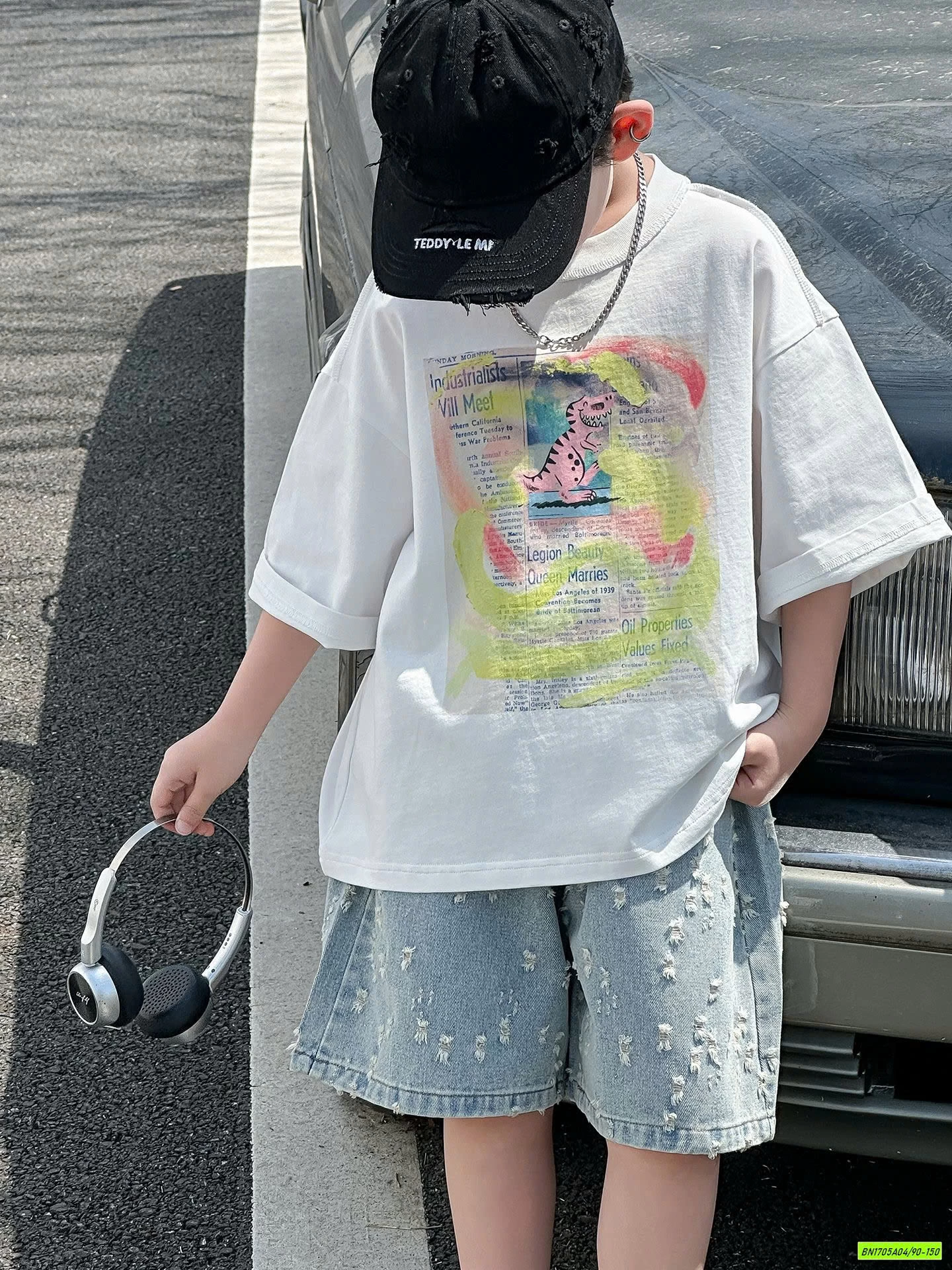 ÁO HÌNH KHỦNG LONG MIX SHORT JEANS CÀO