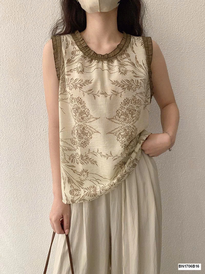 ÁO SÁT NÁCH HỌA TIẾT HOA LÁ MÙA HÈ