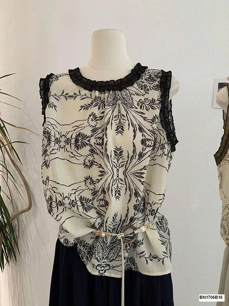 ÁO SÁT NÁCH HỌA TIẾT HOA LÁ MÙA HÈ