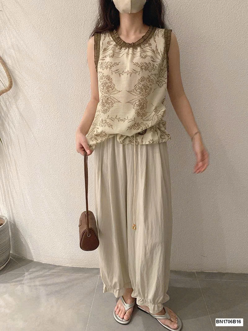 ÁO SÁT NÁCH HỌA TIẾT HOA LÁ MÙA HÈ