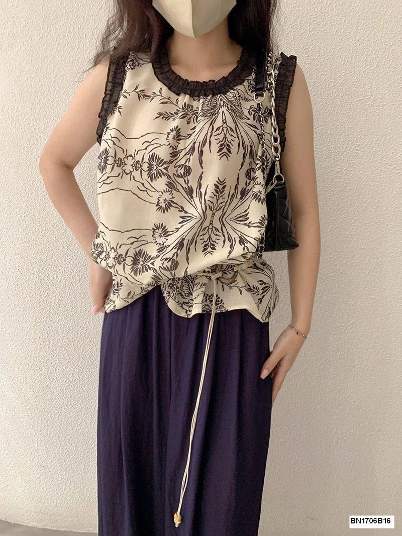 ÁO SÁT NÁCH HỌA TIẾT HOA LÁ MÙA HÈ