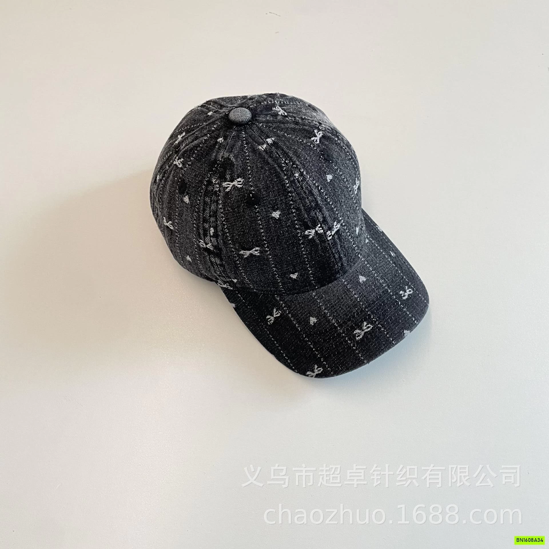 MŨ KẾT JEANS THÊU NƠ