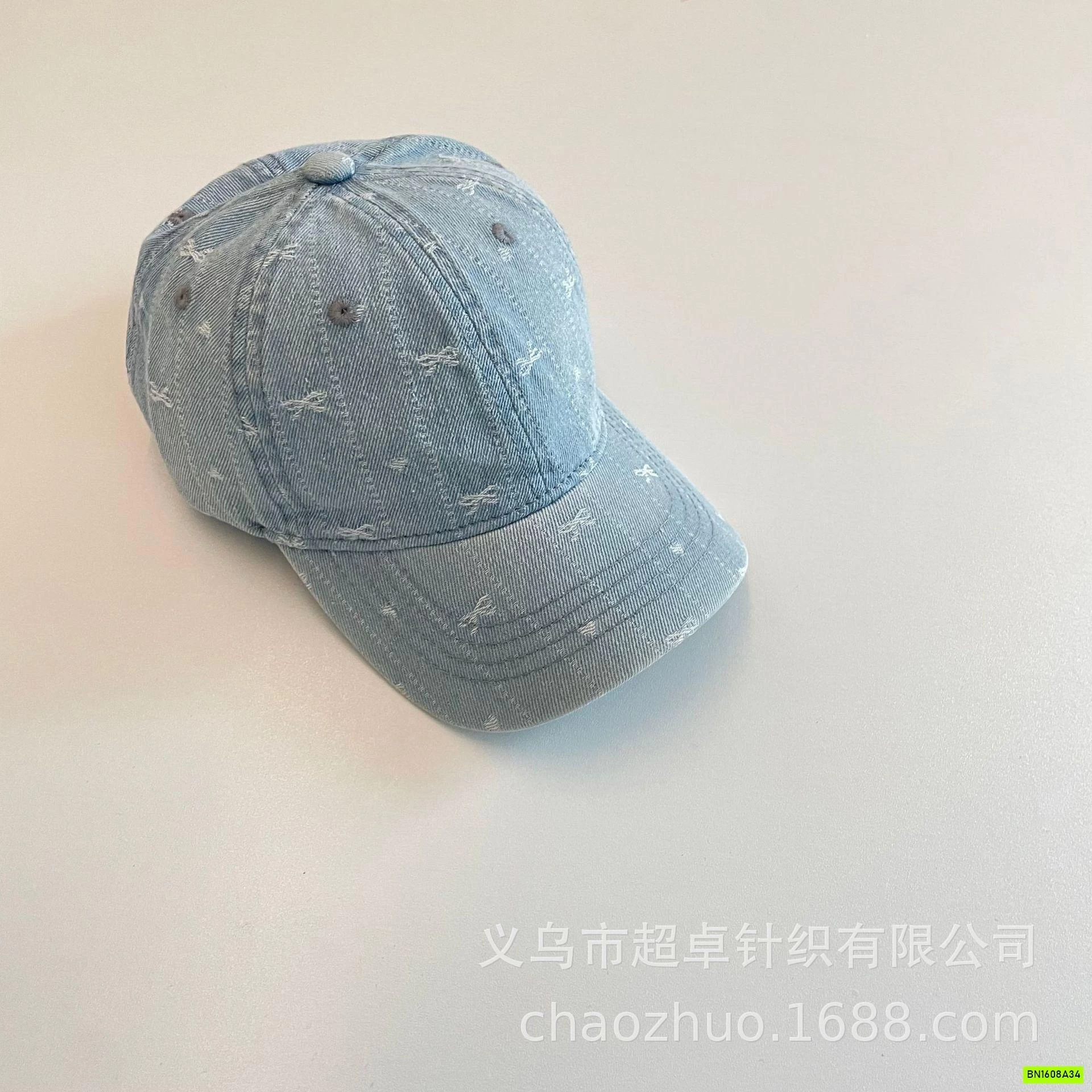 MŨ KẾT JEANS THÊU NƠ