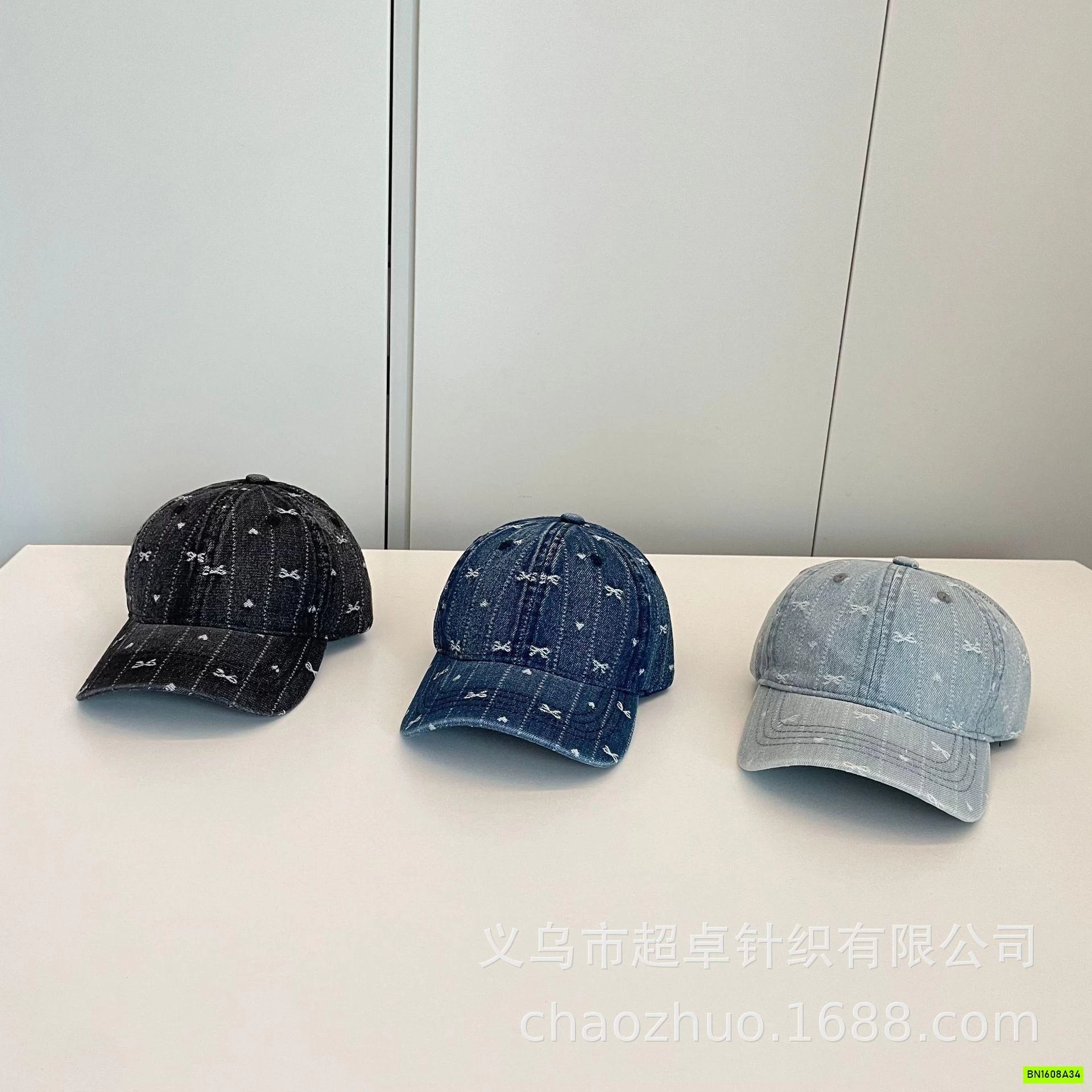 MŨ KẾT JEANS THÊU NƠ