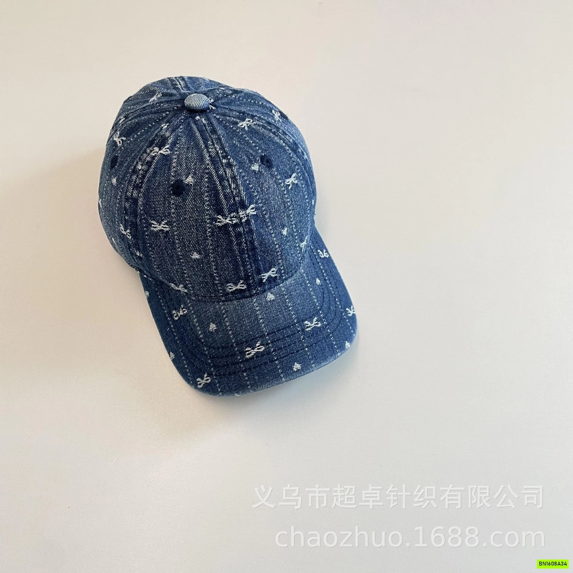 MŨ KẾT JEANS THÊU NƠ