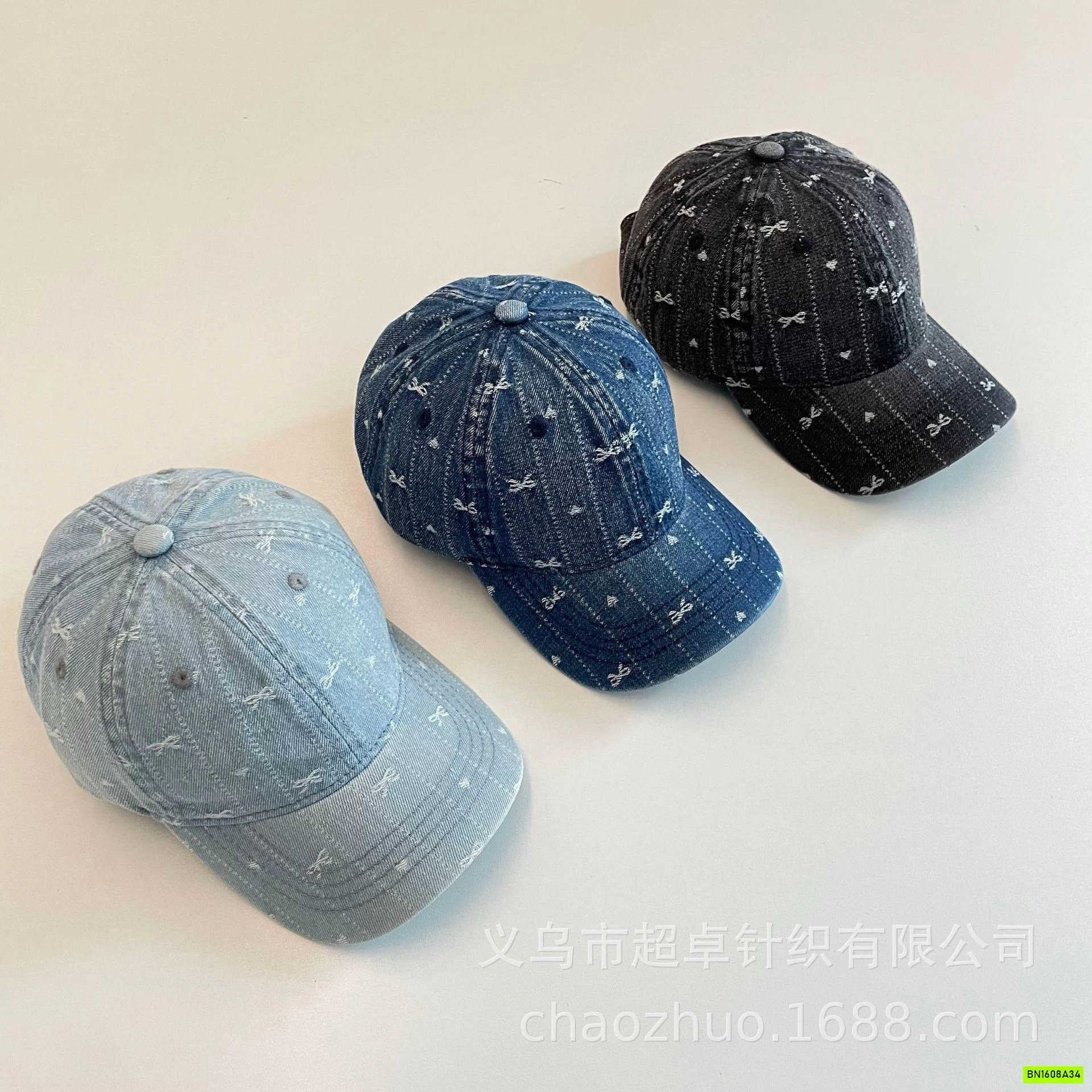 MŨ KẾT JEANS THÊU NƠ