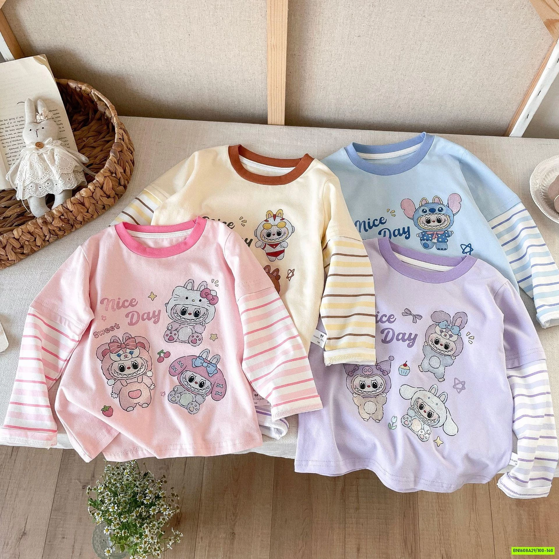 ÁO THUN L.a.b.u.b.u DÀI TAY PHỐI TAY KẺ