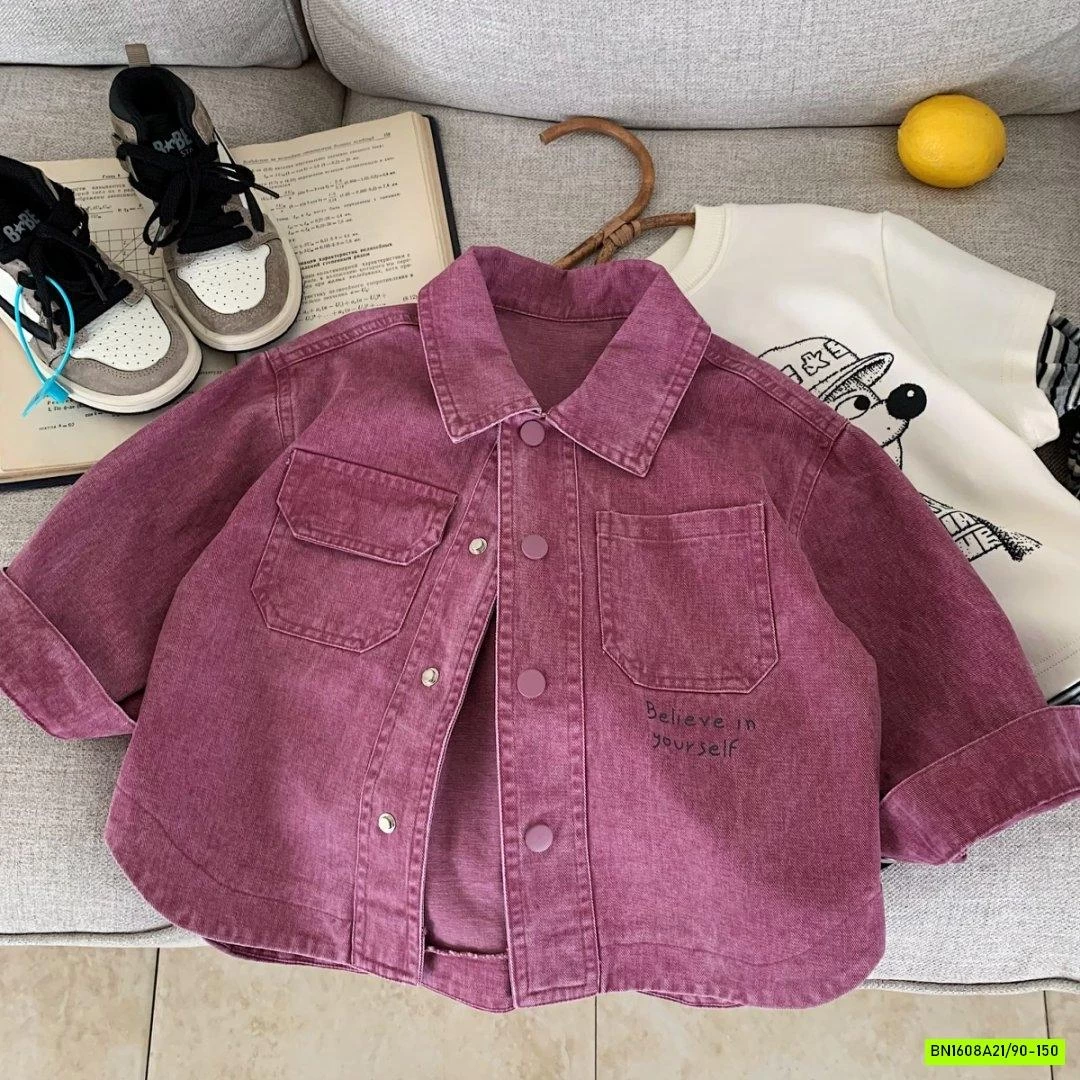 KHOÁC DENIM TÚI NGỰC HỒNG TÍM