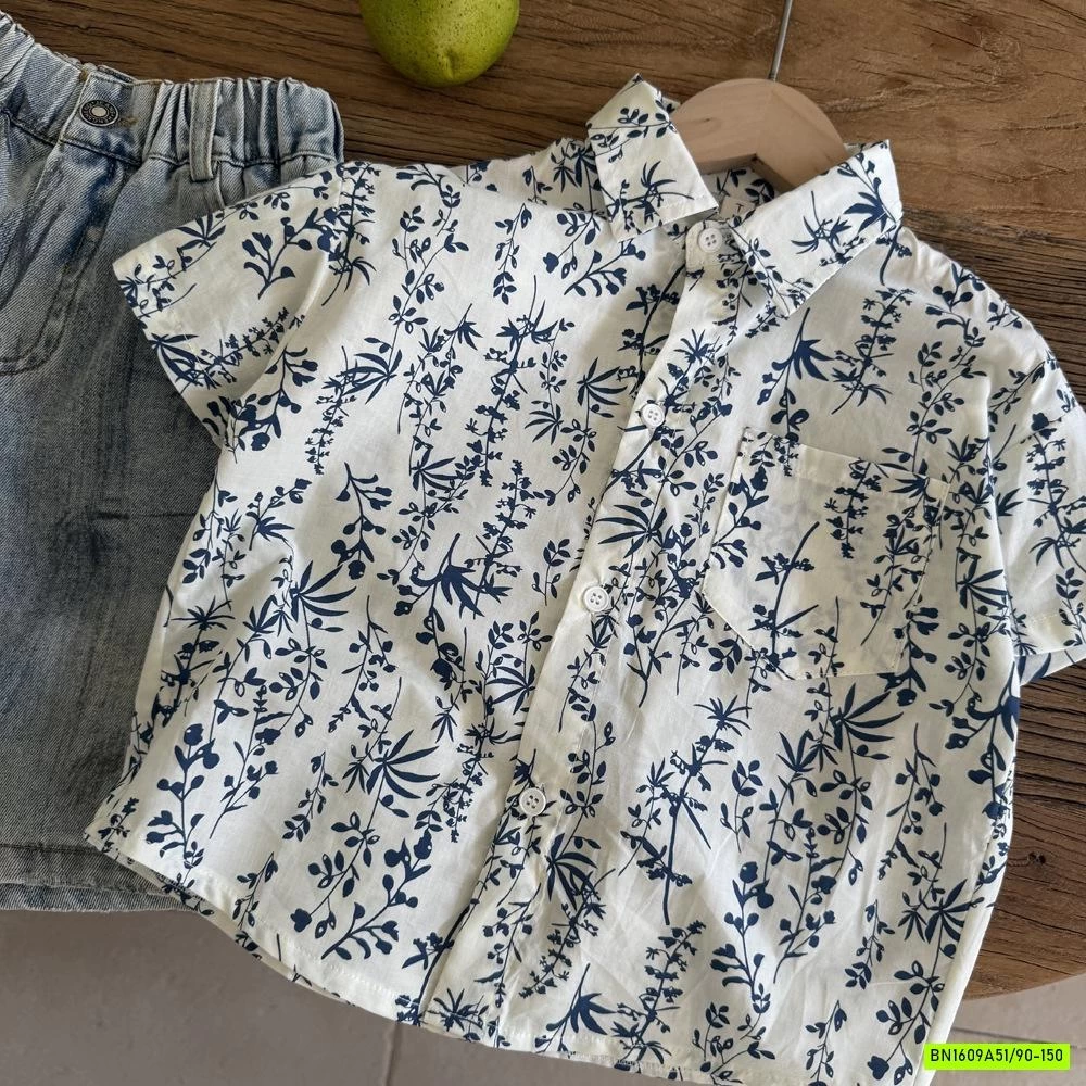 SƠ MI TRẮNG HOA XANH