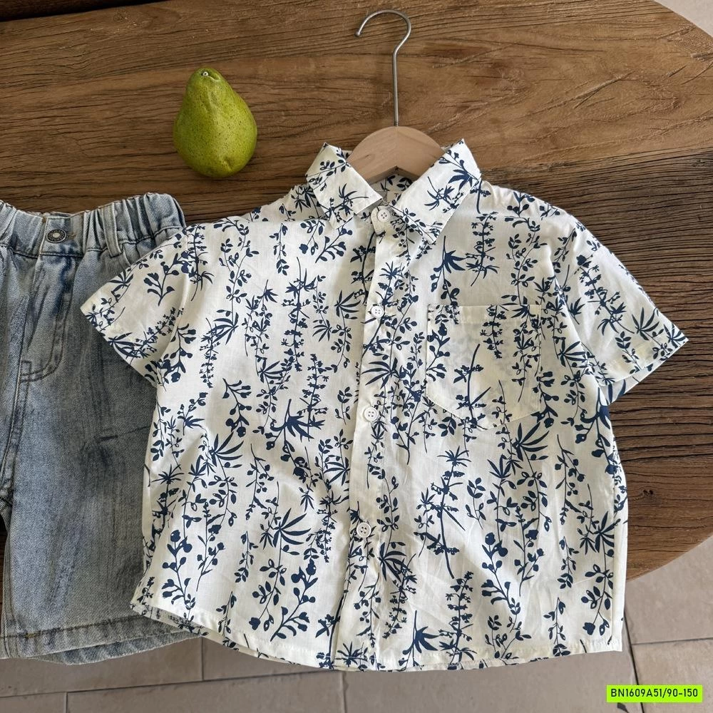 SƠ MI TRẮNG HOA XANH