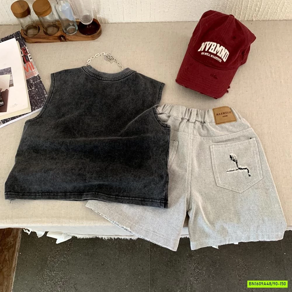 SET ÁO THUN BẠC MÀU + SHORT JEANS RÁCH