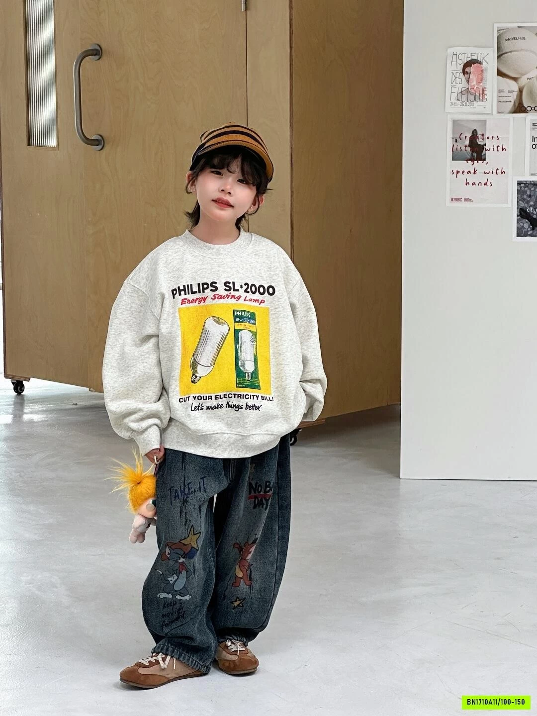 ÁO NỈ XÁM MIX JEANS HOẠT HÌNH
