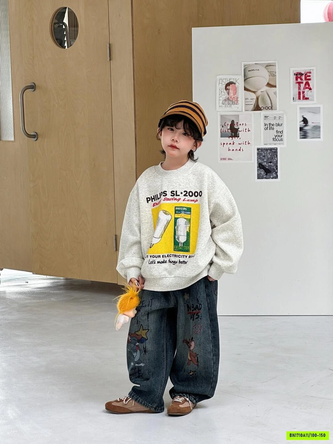 ÁO NỈ XÁM MIX JEANS HOẠT HÌNH