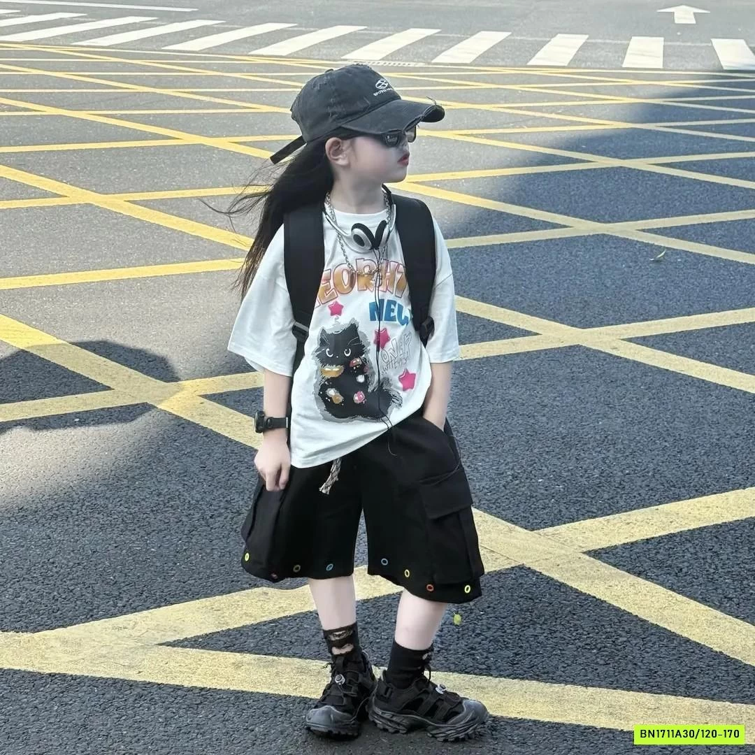 ÁO THUN MÈO MIX SHORT TÁN ĐINH