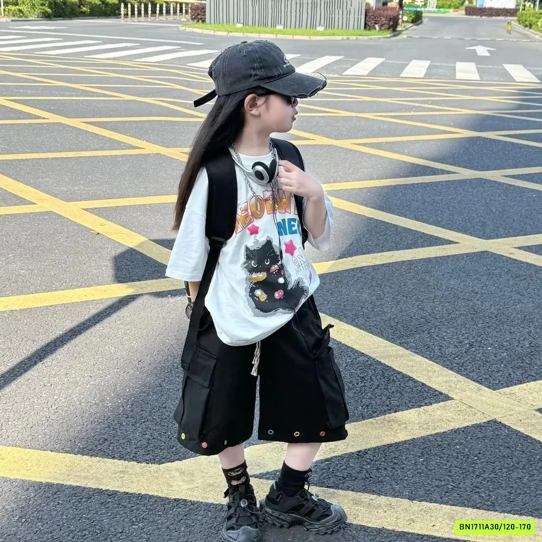 ÁO THUN MÈO MIX SHORT TÁN ĐINH