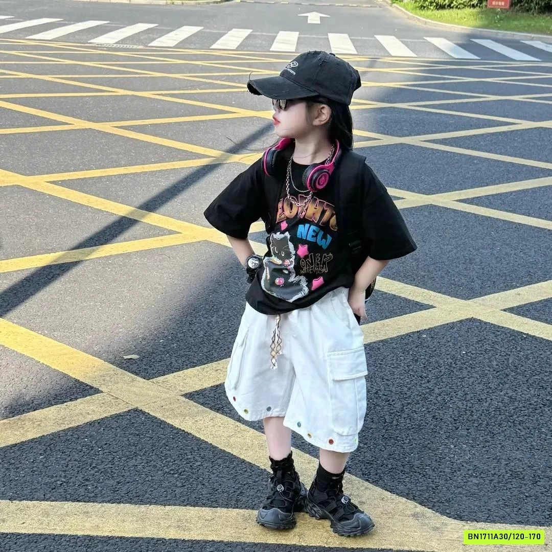 ÁO THUN MÈO MIX SHORT TÁN ĐINH