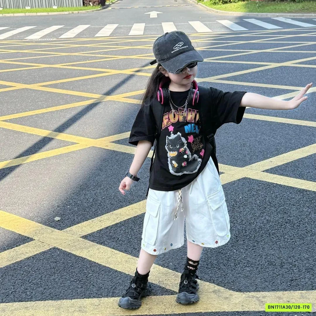 ÁO THUN MÈO MIX SHORT TÁN ĐINH