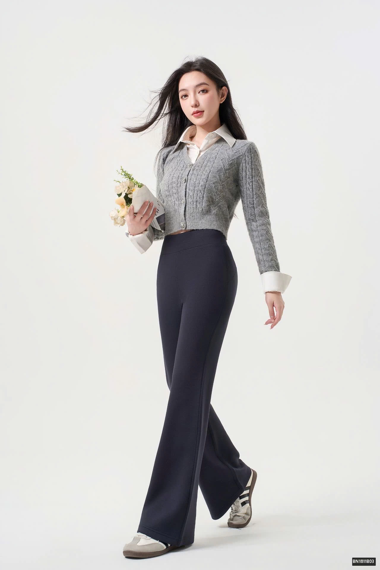 QUẦN COTTON ỐNG ĐỨNG DÁNG LOE NHẸ