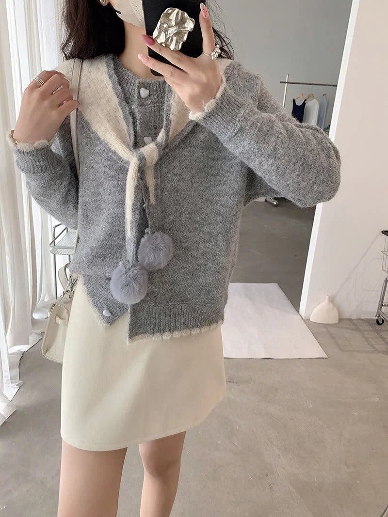 ÁO LEN KÈM KHĂN QUẢ BÔNG