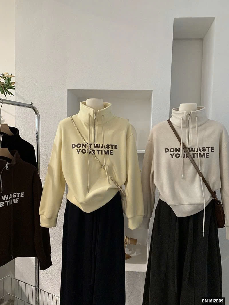 ÁO NỈ CHỮ LÓT LÔNG CỔ KHÓA