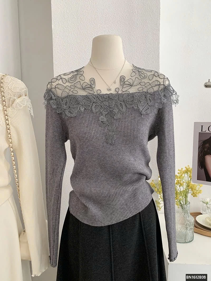 ÁO LEN DÀI TAY CỔ REN