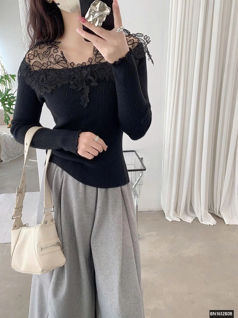 ÁO LEN DÀI TAY CỔ REN