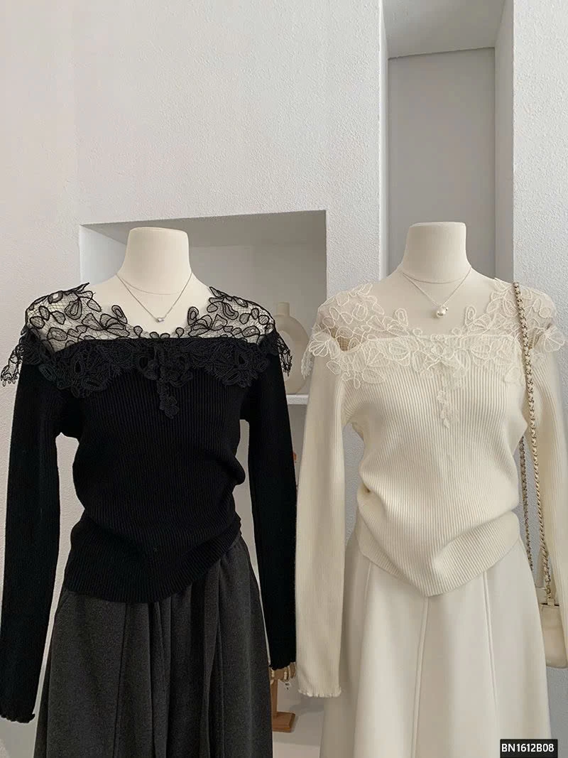 ÁO LEN DÀI TAY CỔ REN