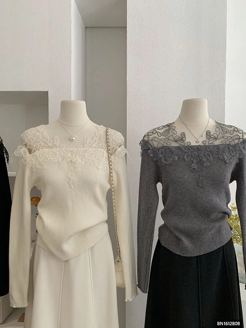 ÁO LEN DÀI TAY CỔ REN