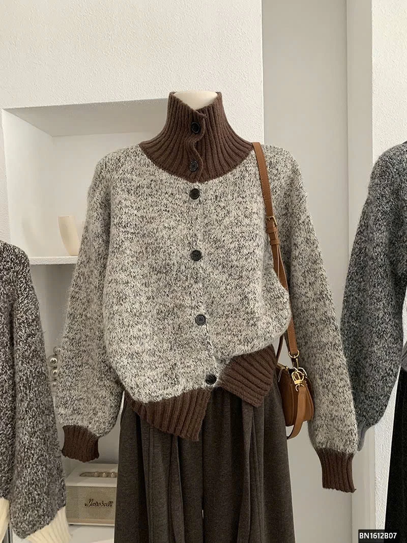 ÁO LEN LÔNG PHỐI CỔ CAO ĐÓNG CÚC