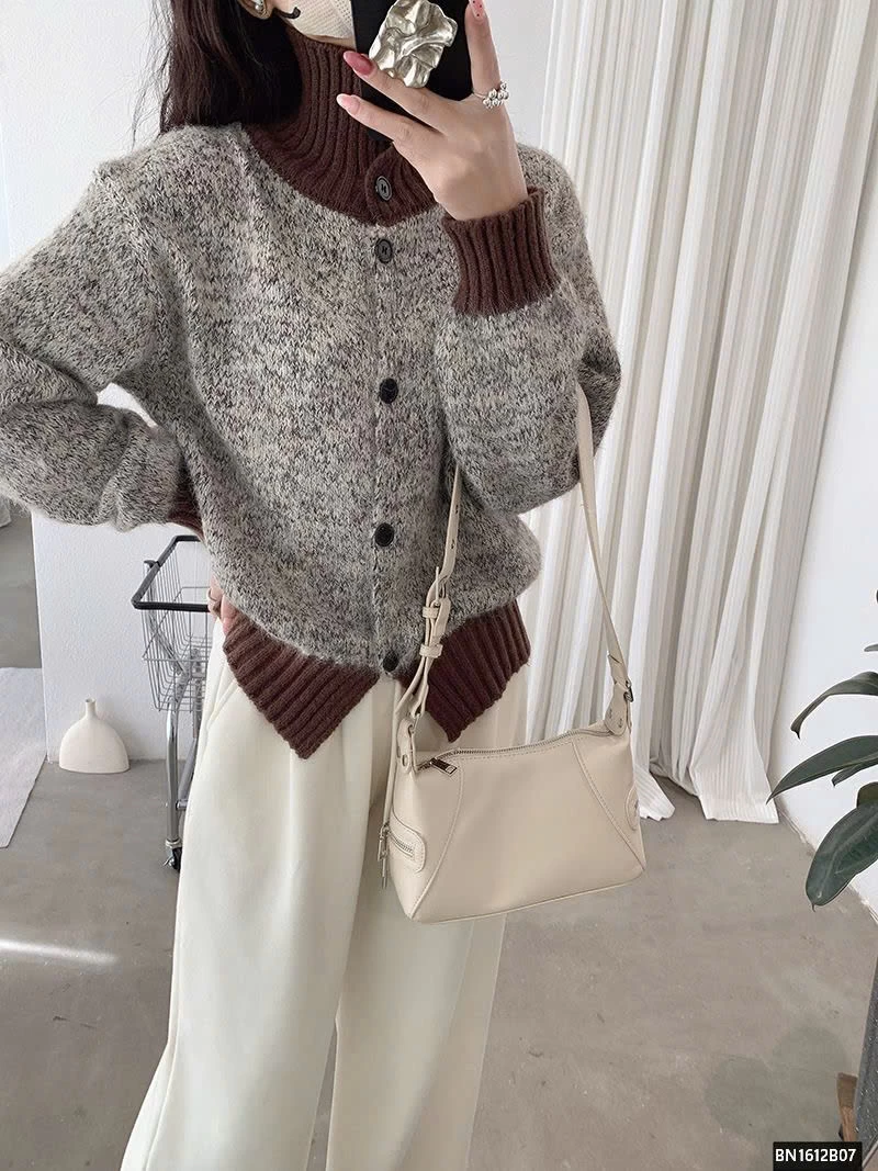 ÁO LEN LÔNG PHỐI CỔ CAO ĐÓNG CÚC