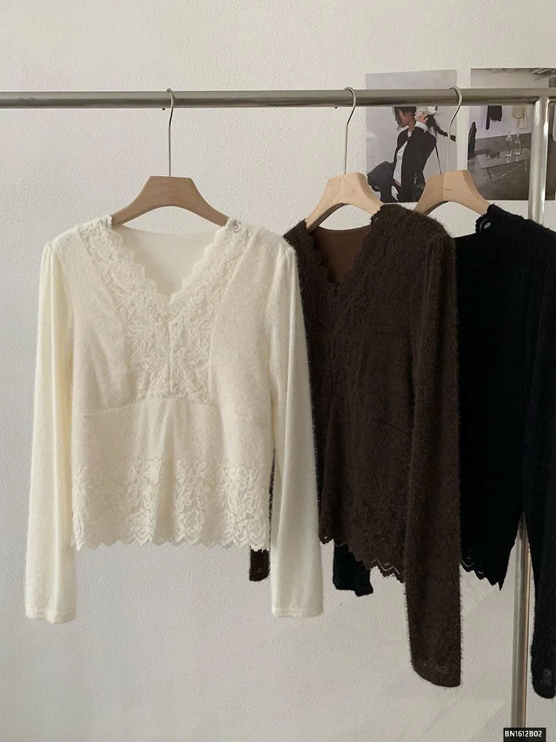 ÁO LÔNG CỔ V PHỐI REN NỮ