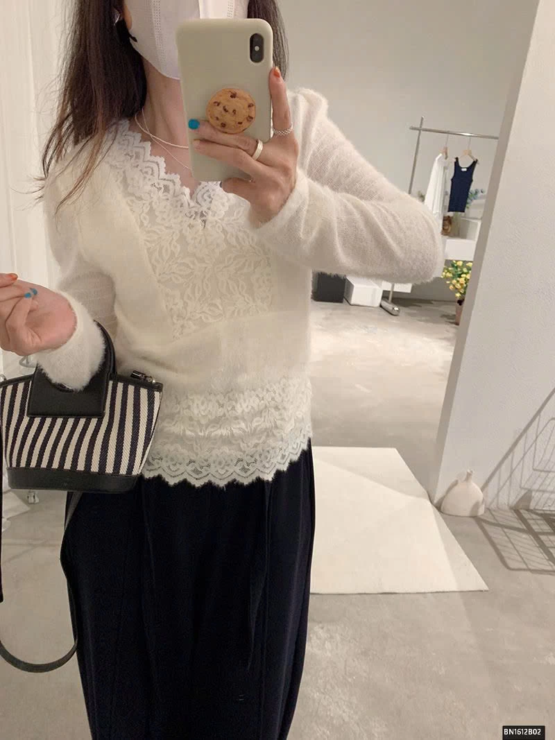 ÁO LÔNG CỔ V PHỐI REN NỮ