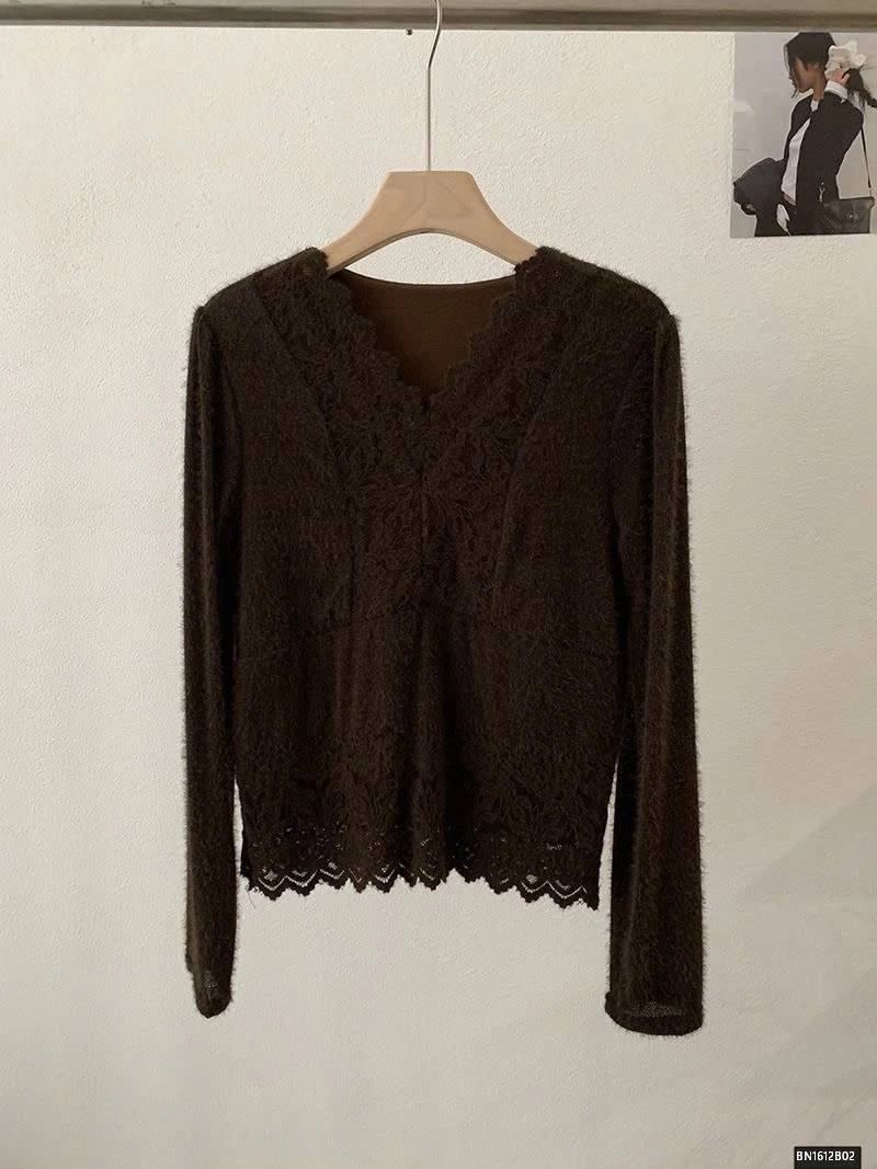 ÁO LÔNG CỔ V PHỐI REN NỮ