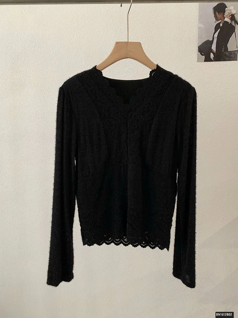 ÁO LÔNG CỔ V PHỐI REN NỮ